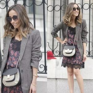 Zara Woman Navy & Red Paisley Lace Trim Slip Dress Size Small